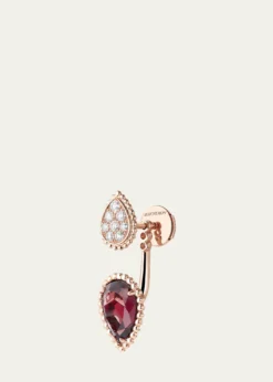 Boucheron18K Pink Gold Serpent Boheme Rhodolite and Diamond Pave Earring, Single