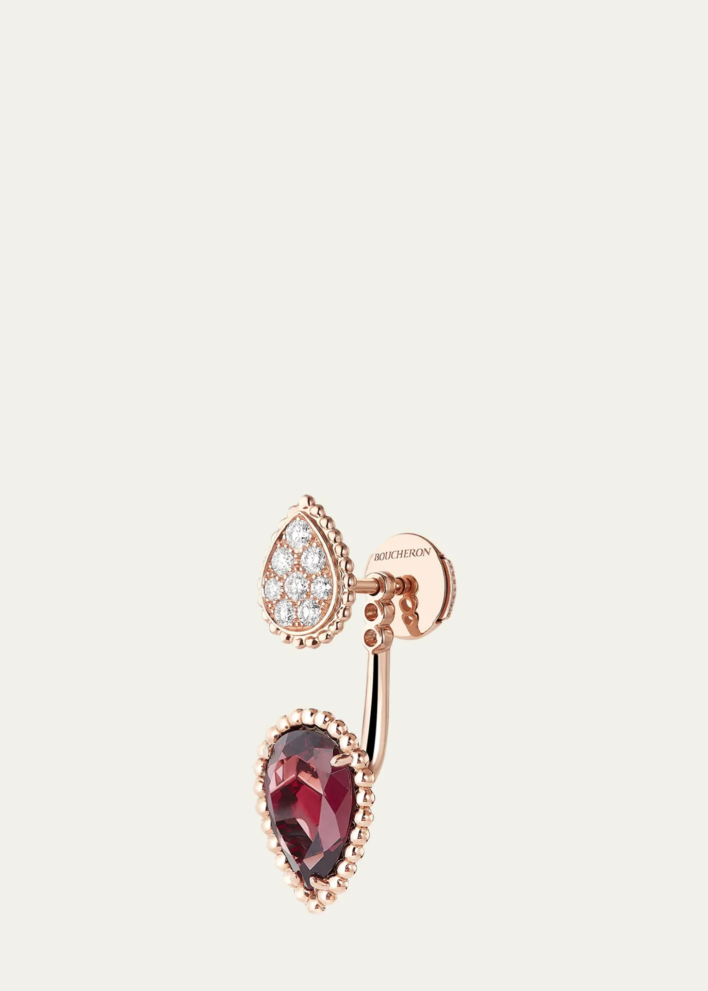 Boucheron18K Pink Gold Serpent Boheme Rhodolite and Diamond Pave Earring, Single