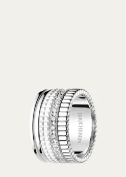 Boucheron18K White Gold Large Quatre Double Ring with White HyCeram and Diamonds