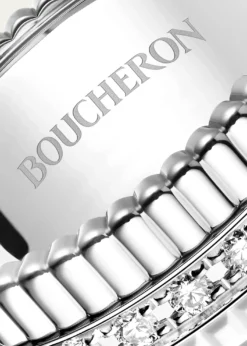 Boucheron18K White Gold Large Quatre Double Ring with White HyCeram and Diamonds