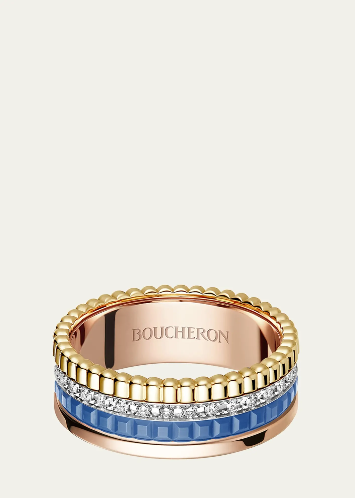 Boucheron18K White, Rose, and Yellow Gold Quatre Blue Edition Ring with Diamonds