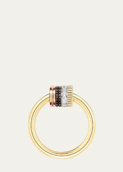 BoucheronQuatre Classique 18K Tricolor Gold Ring with Brown PVD and Diamonds