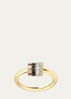 BoucheronQuatre Classique 18K Tricolor Gold Ring with Brown PVD and Diamonds