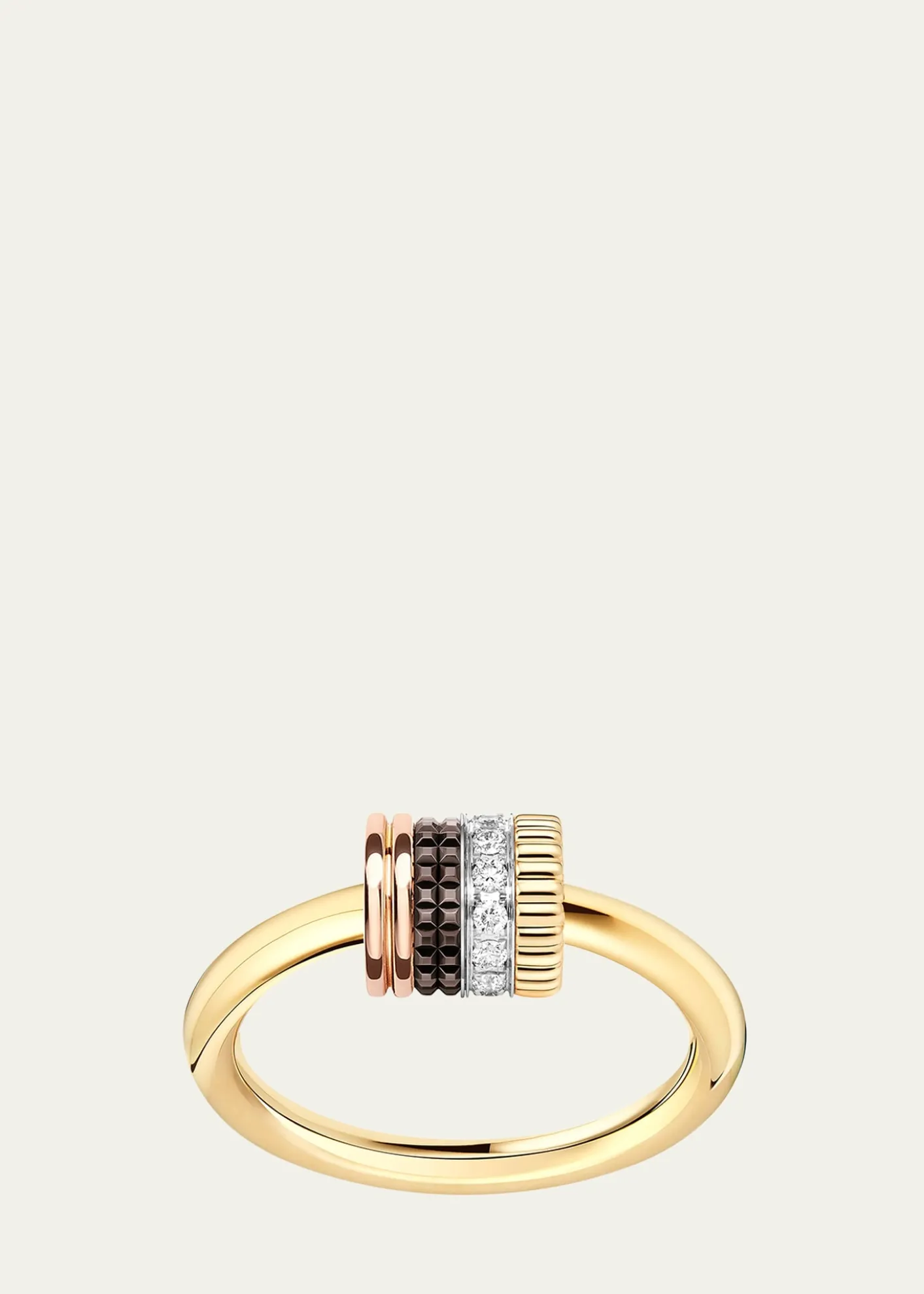 BoucheronQuatre Classique 18K Tricolor Gold Ring with Brown PVD and Diamonds