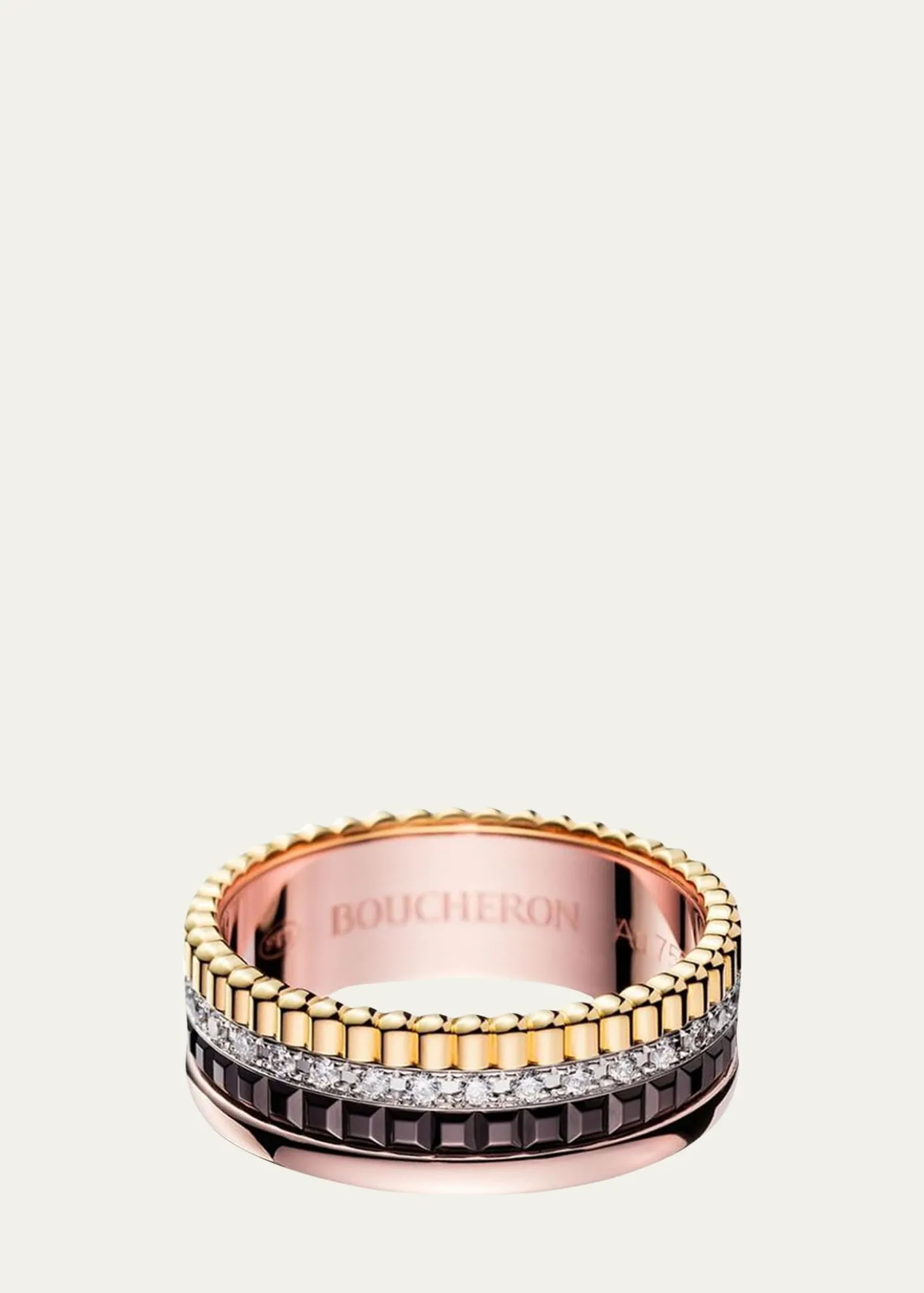 BoucheronQuatre Classique Ring in Tricolor Gold with Brown PVD and Diamonds
