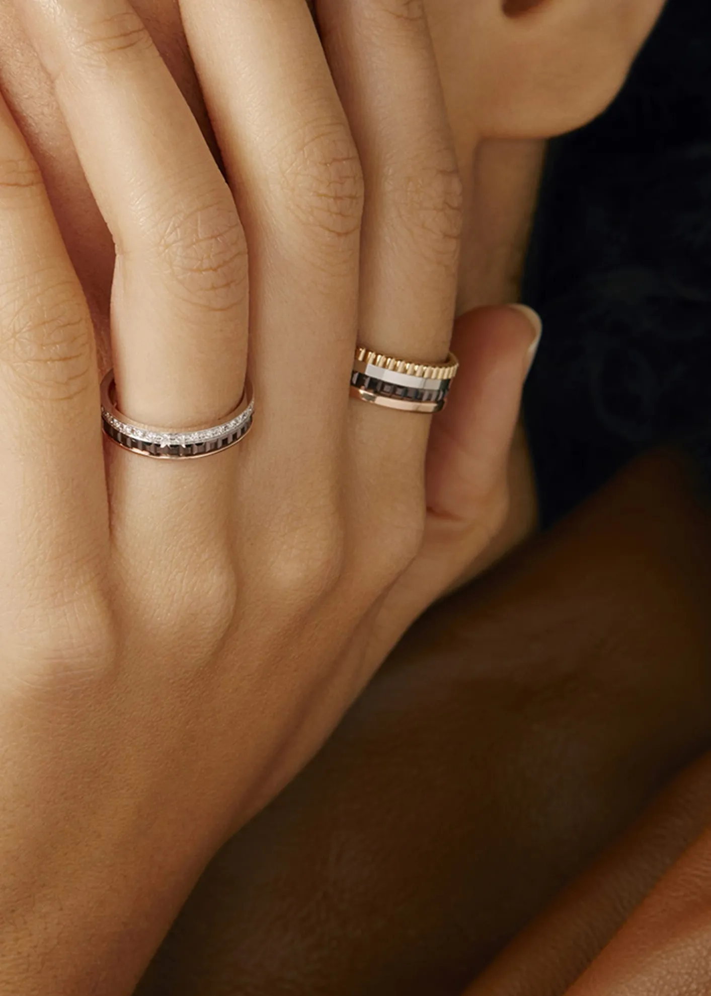 BoucheronQuatre Classique Ring in Tricolor Gold with Brown PVD and Diamonds