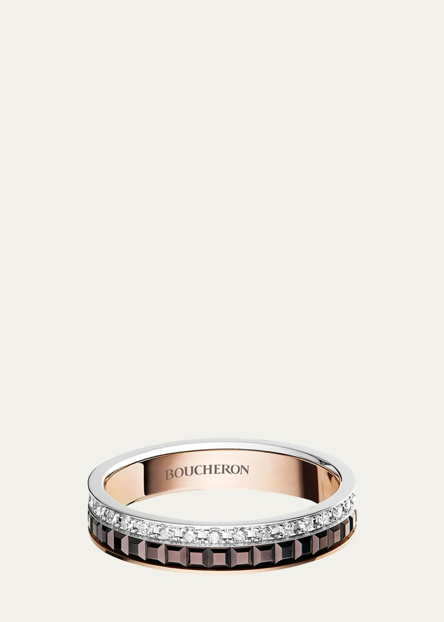 BoucheronQuatre Classique Ring in Tricolor Gold with Brown PVD and Diamonds