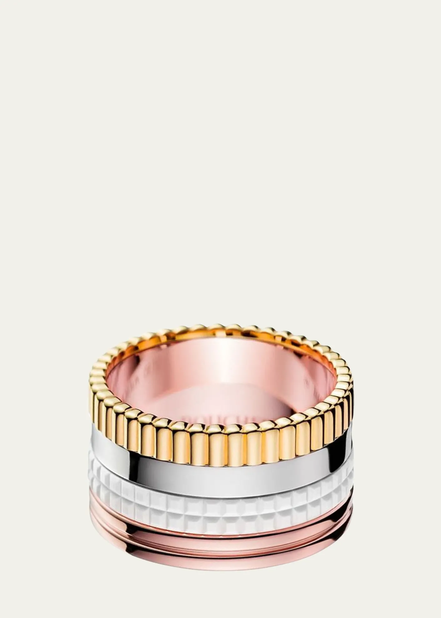 BoucheronQuatre Large Ring in Tricolor Gold and White Ceramic, Size 52