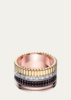 BoucheronQuatre Large Ring in Tricolor Gold with Brown PVD and Diamonds