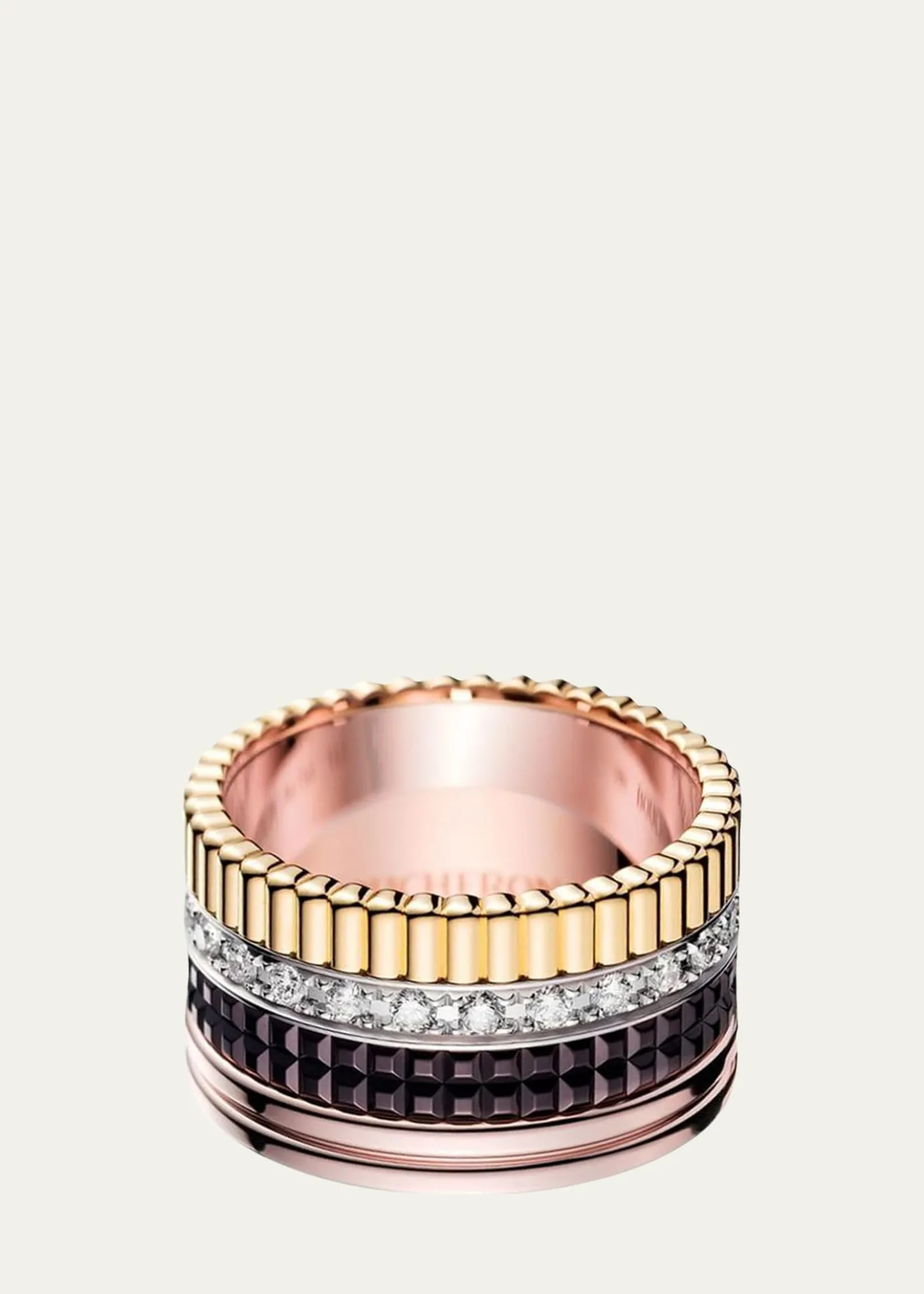 BoucheronQuatre Large Ring in Tricolor Gold with Brown PVD and Diamonds