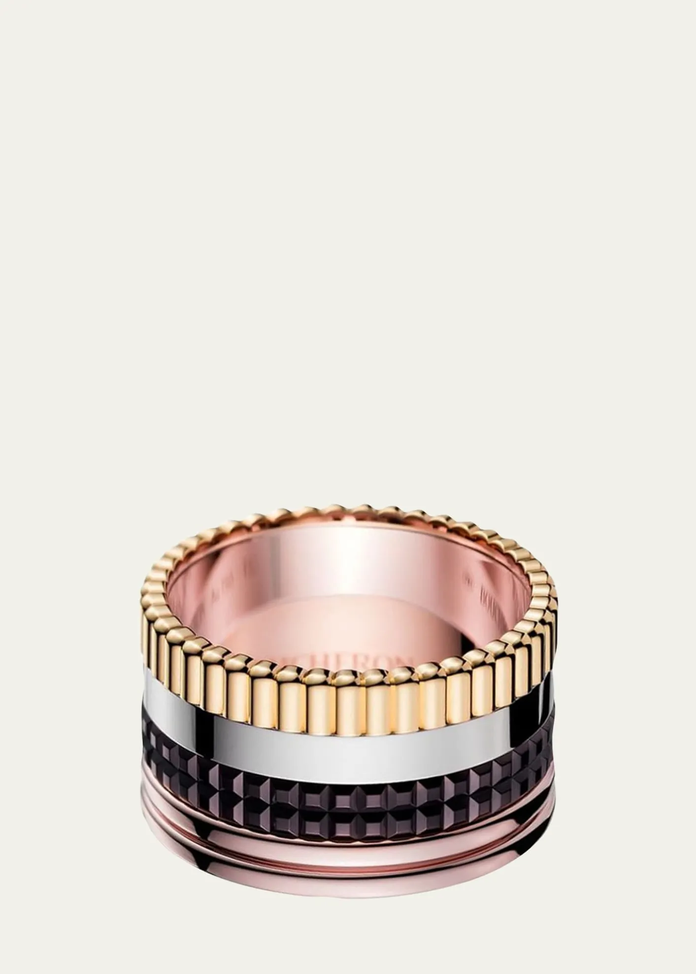BoucheronQuatre Large Ring in Tricolor Gold with Brown PVD