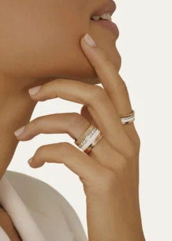 BoucheronQuatre Small Ring in Tricolor Gold with White Ceramic and Diamonds