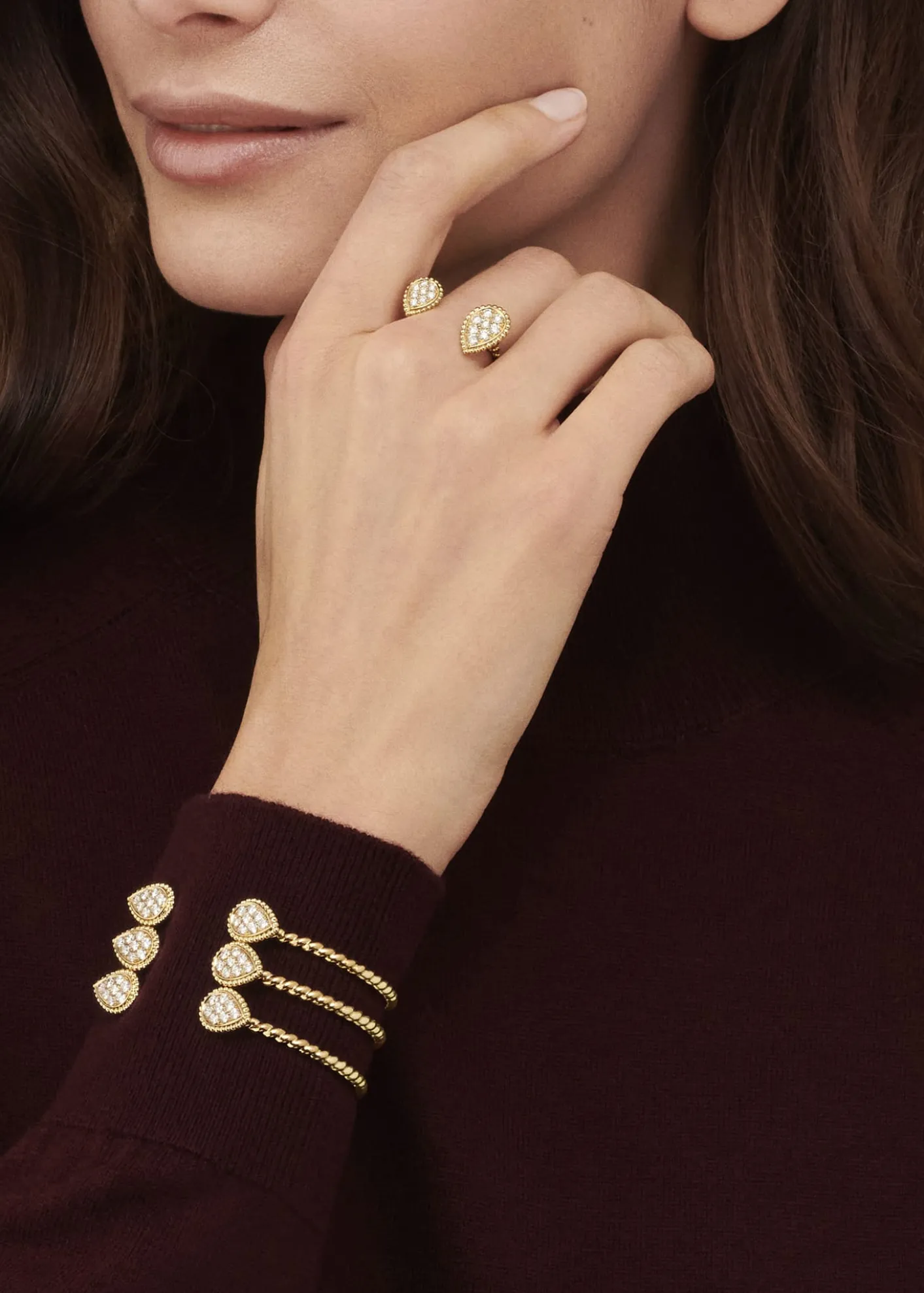 BoucheronSerpent Boheme Diamond 2-Motif Ring in Yellow Gold, Size 53