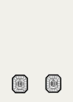 BoucheronVendome Lisere 18K White Gold Emerald Cut Diamond Stud Earrings