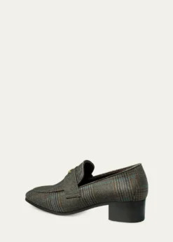 BougeottePlaid Wool Block-Heel Loafers