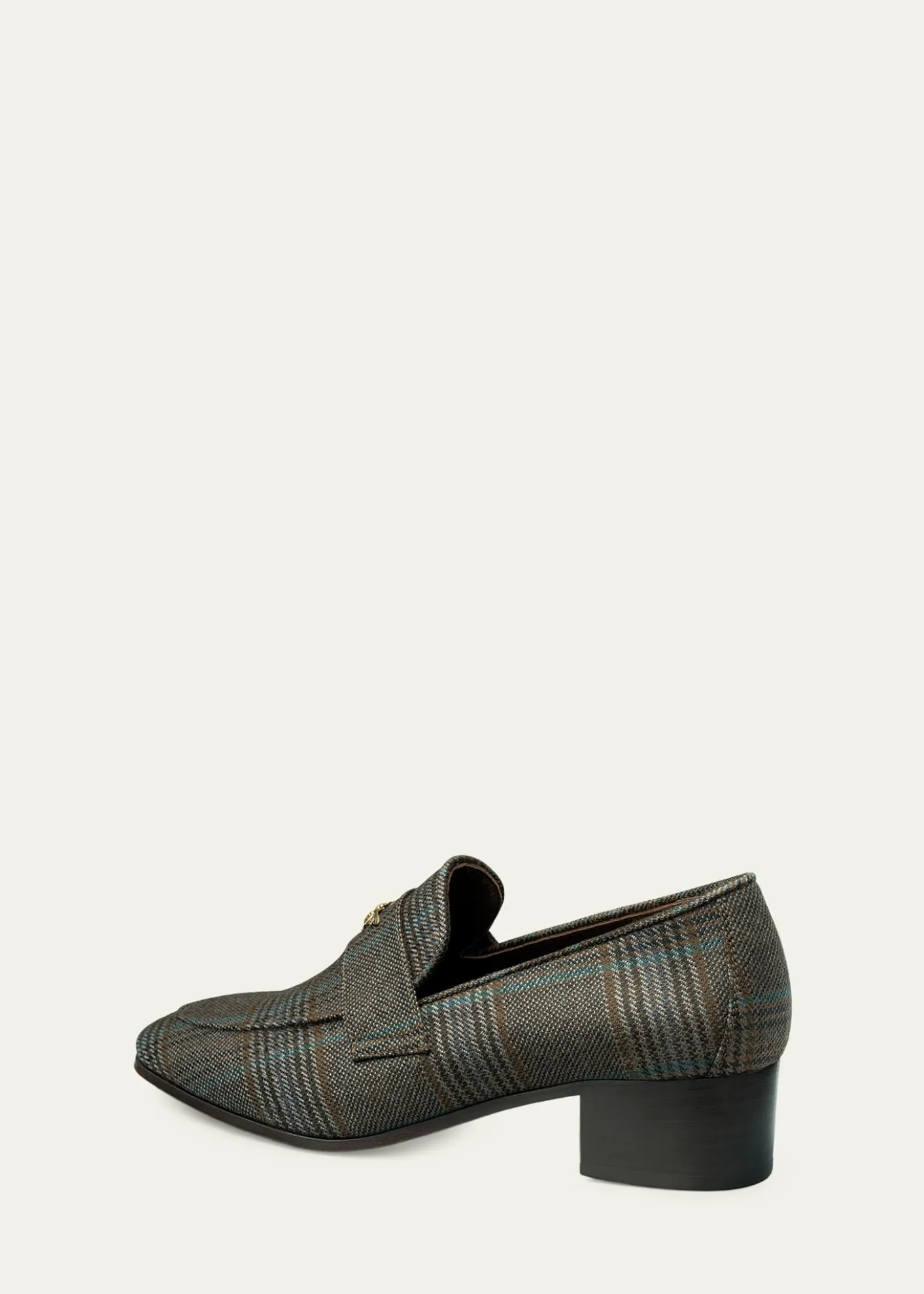 BougeottePlaid Wool Block-Heel Loafers