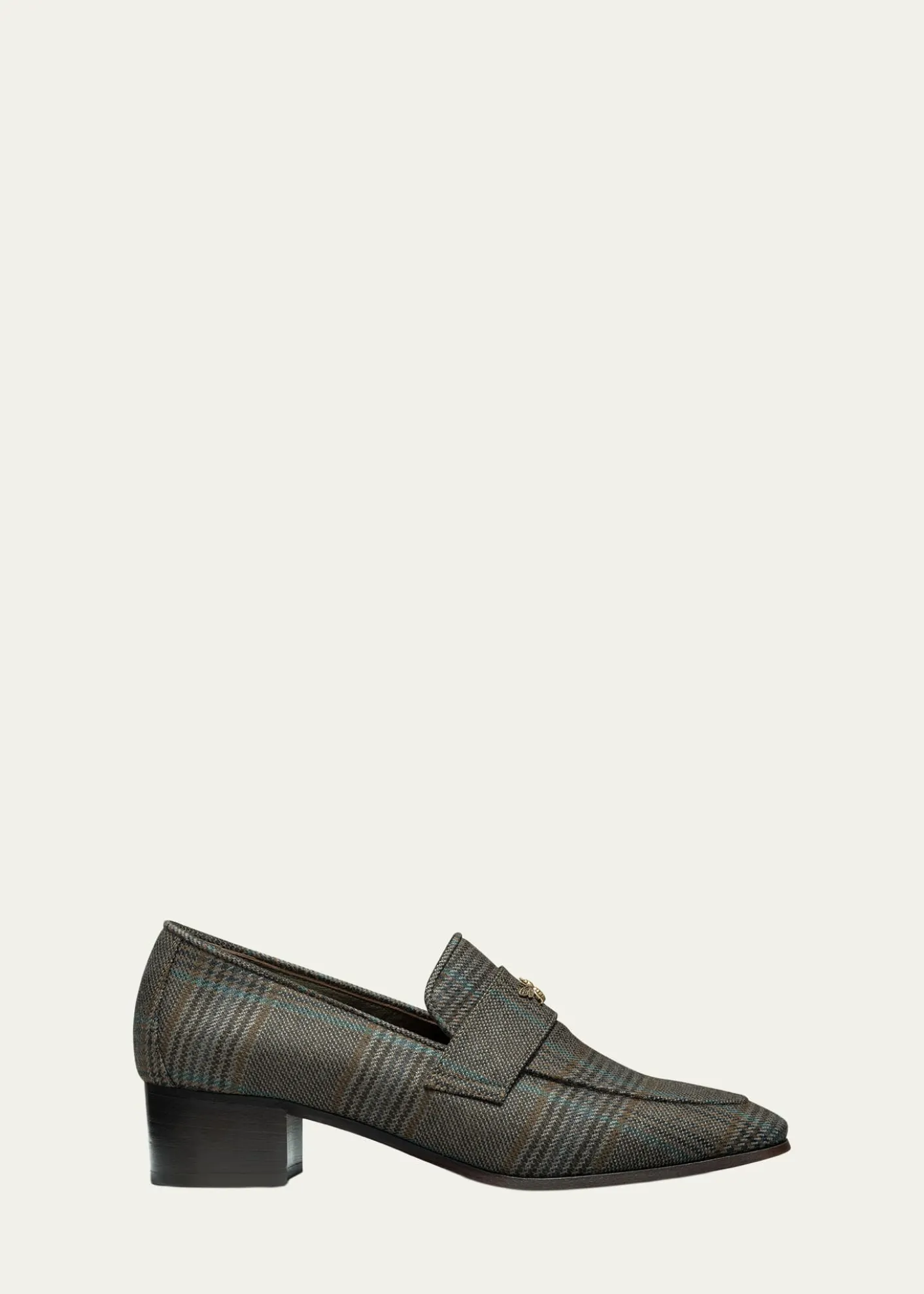 BougeottePlaid Wool Block-Heel Loafers