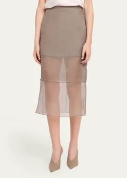 Brandon MaxwellBrett Layered Silk Organza Midi Pencil Skirt
