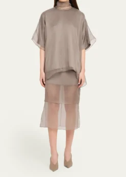 Brandon MaxwellBrett Layered Silk Organza Midi Pencil Skirt