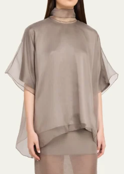 Brandon MaxwellCali Scarf-Neck Silk Organza Blouse