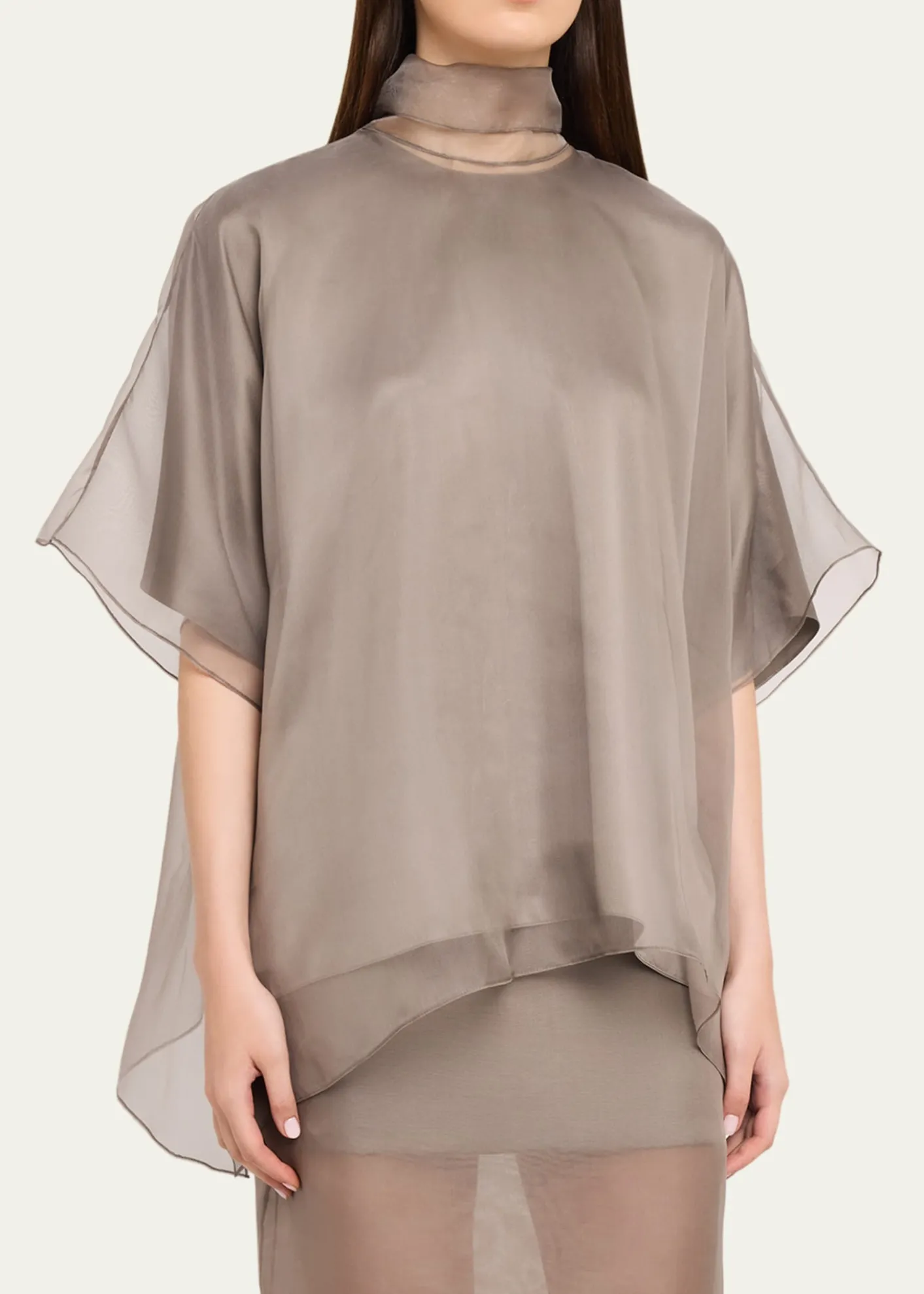 Brandon MaxwellCali Scarf-Neck Silk Organza Blouse