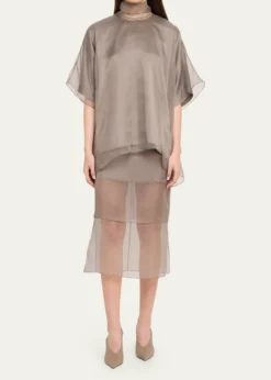 Brandon MaxwellCali Scarf-Neck Silk Organza Blouse
