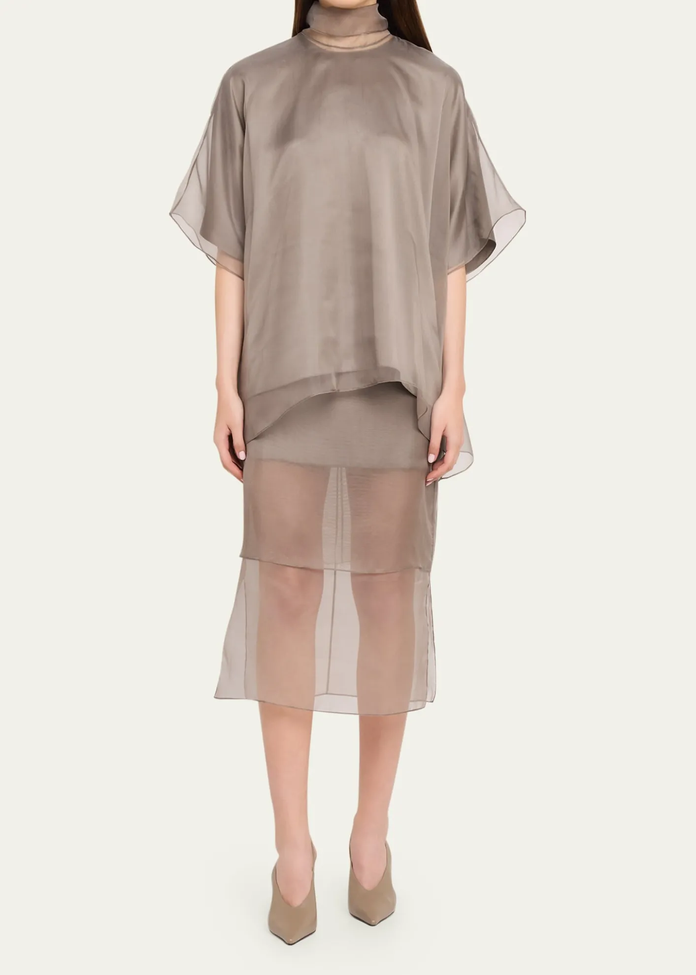 Brandon MaxwellCali Scarf-Neck Silk Organza Blouse