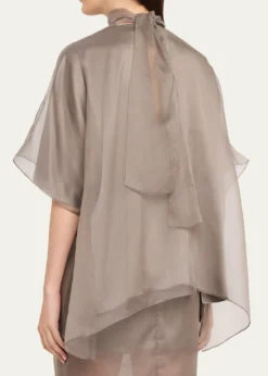 Brandon MaxwellCali Scarf-Neck Silk Organza Blouse