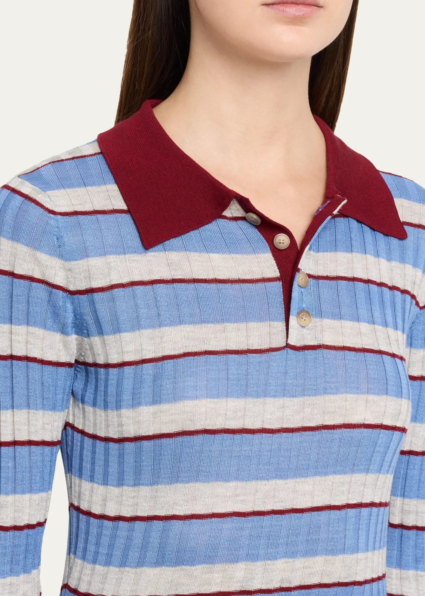 Brandon MaxwellJoni Knit Polo Long-Sleeve Shirt