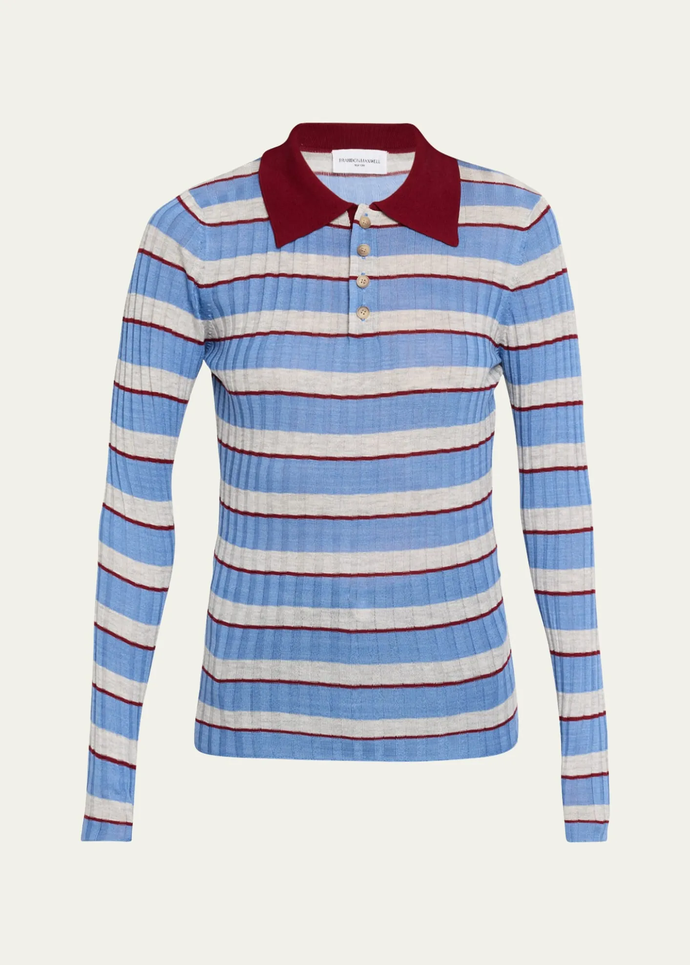 Brandon MaxwellJoni Knit Polo Long-Sleeve Shirt