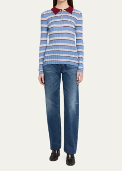 Brandon MaxwellJoni Knit Polo Long-Sleeve Shirt