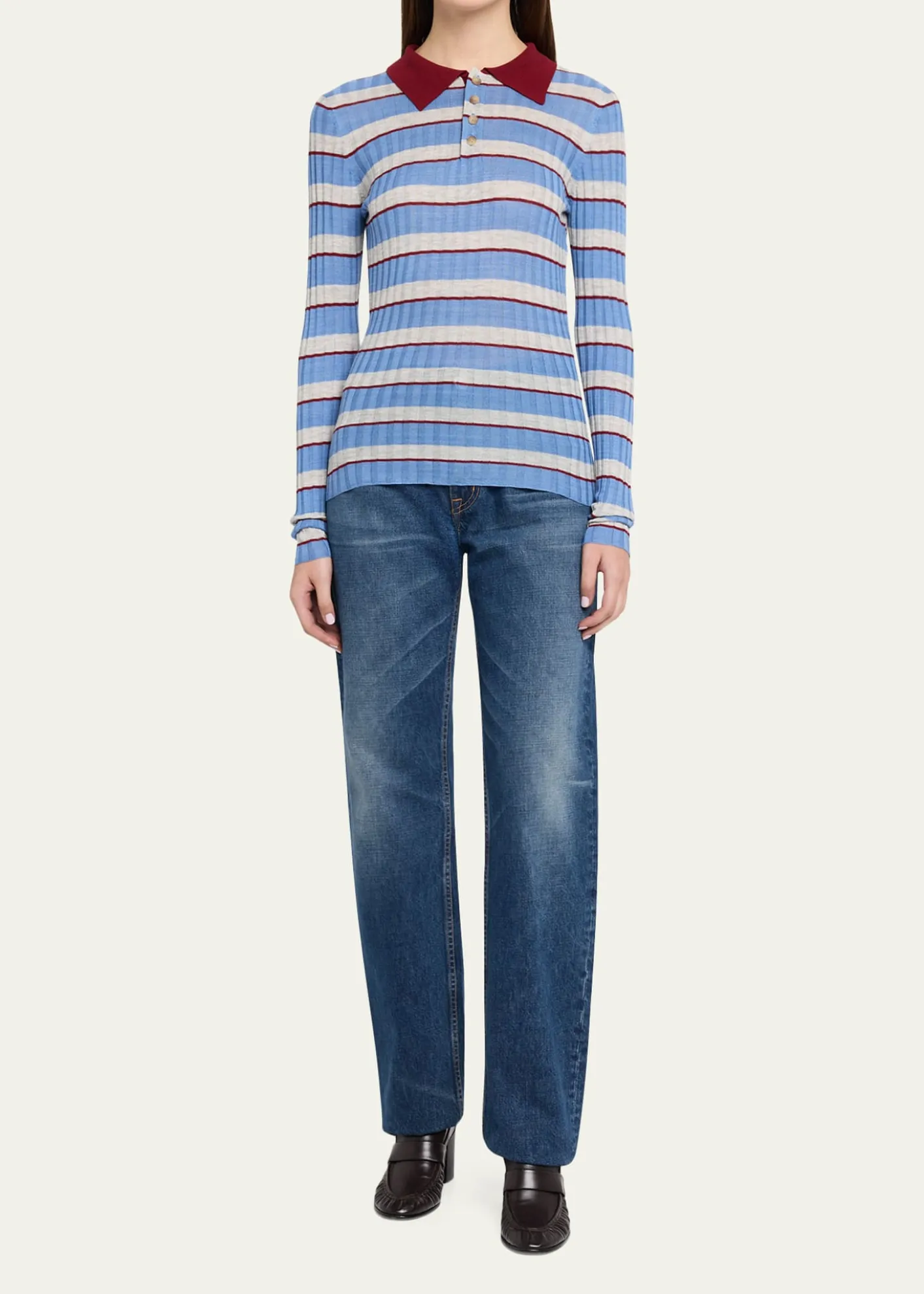 Brandon MaxwellJoni Knit Polo Long-Sleeve Shirt