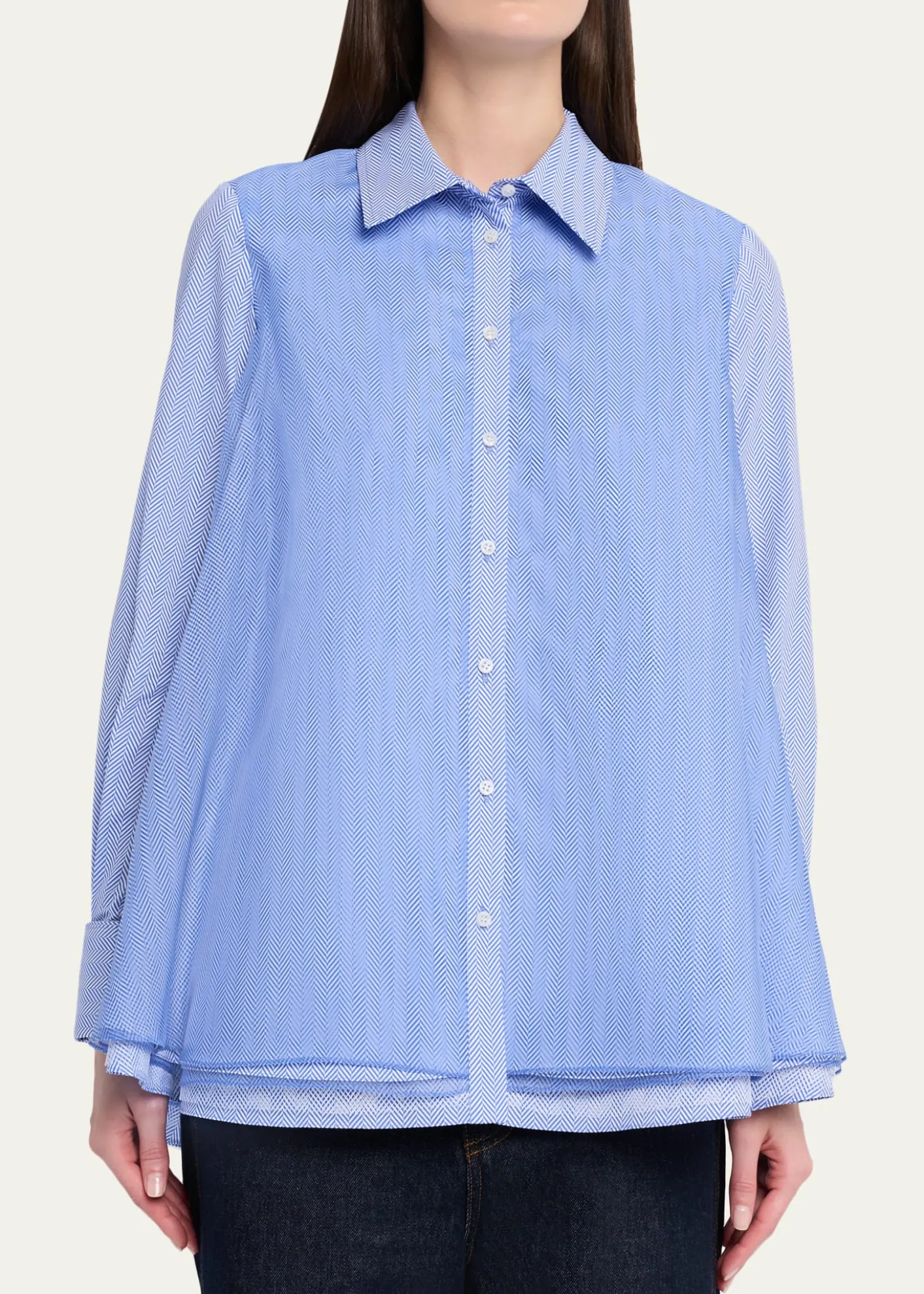 Brandon MaxwellVaughn Frothy Layered Button-Down Shirt