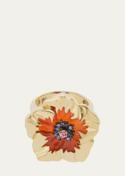 Brent Neale18K Yellow Gold Carnelian Hibiscus Ring with Sapphire and Amethyst