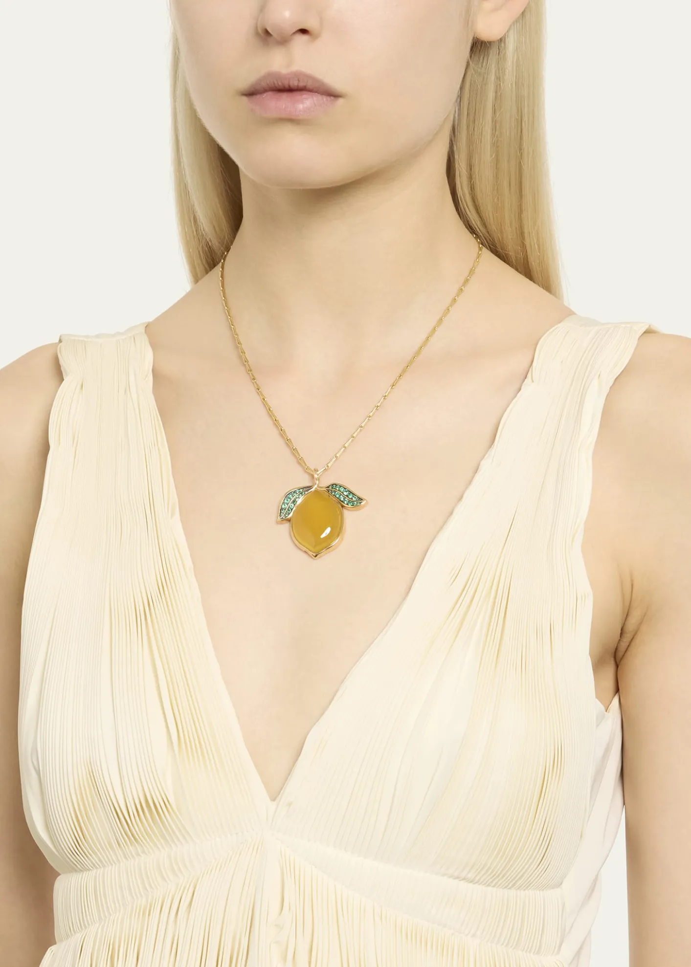 Brent NealeYellow Opal and Green Emerald Lemon Pendant Necklace