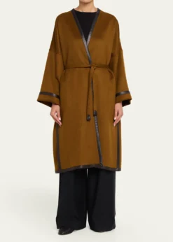 BrioniLeather-Trim Cashmere Oversized Wrap Coat