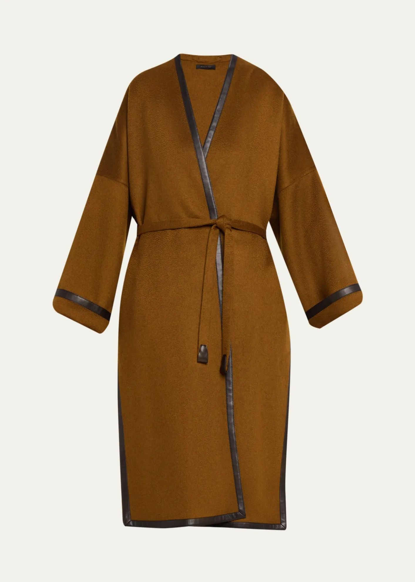 BrioniLeather-Trim Cashmere Oversized Wrap Coat