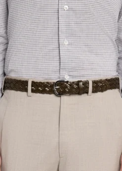 BrioniMen's Woven Leather Rounded-Buckle Belt