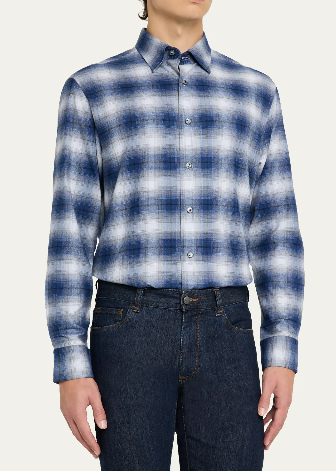 BrioniMen's Cotton Flannel Check Sport Shirt
