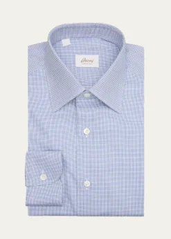 BrioniMen's Cotton Micro-Check Point Collar Dress Shirt