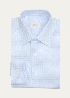 BrioniMen's Cotton Micro-Plaid Point Collar Dress Shirt