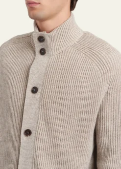 BrioniMen's Ribbed Cotton-Blend Mouline Blouson Sweater