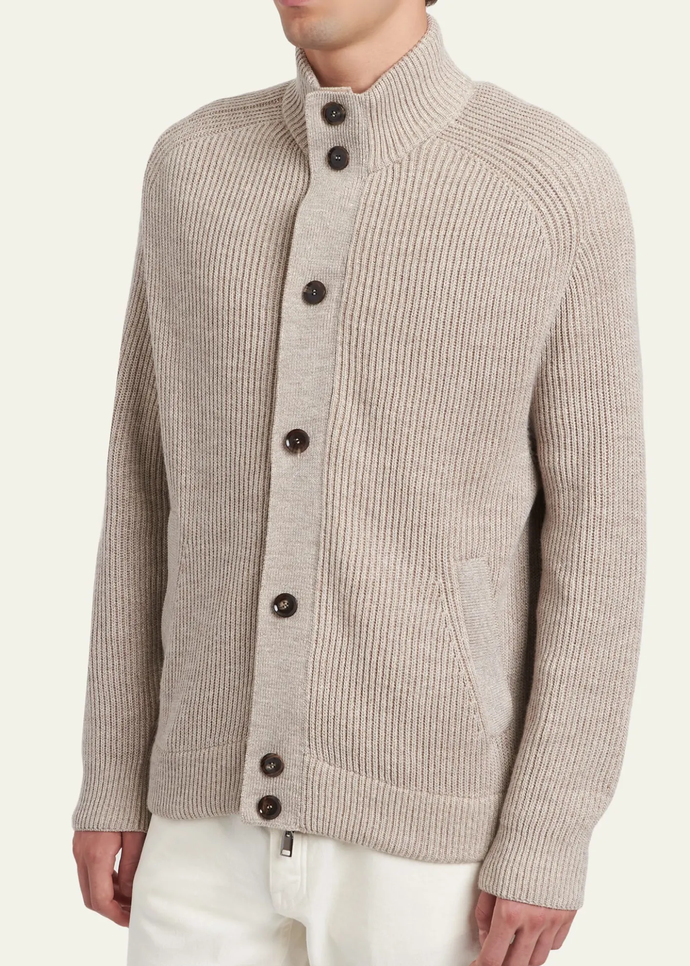 BrioniMen's Ribbed Cotton-Blend Mouline Blouson Sweater