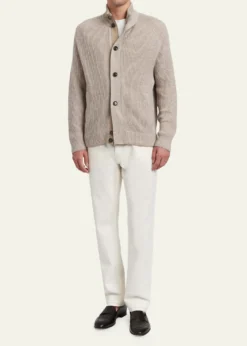 BrioniMen's Ribbed Cotton-Blend Mouline Blouson Sweater