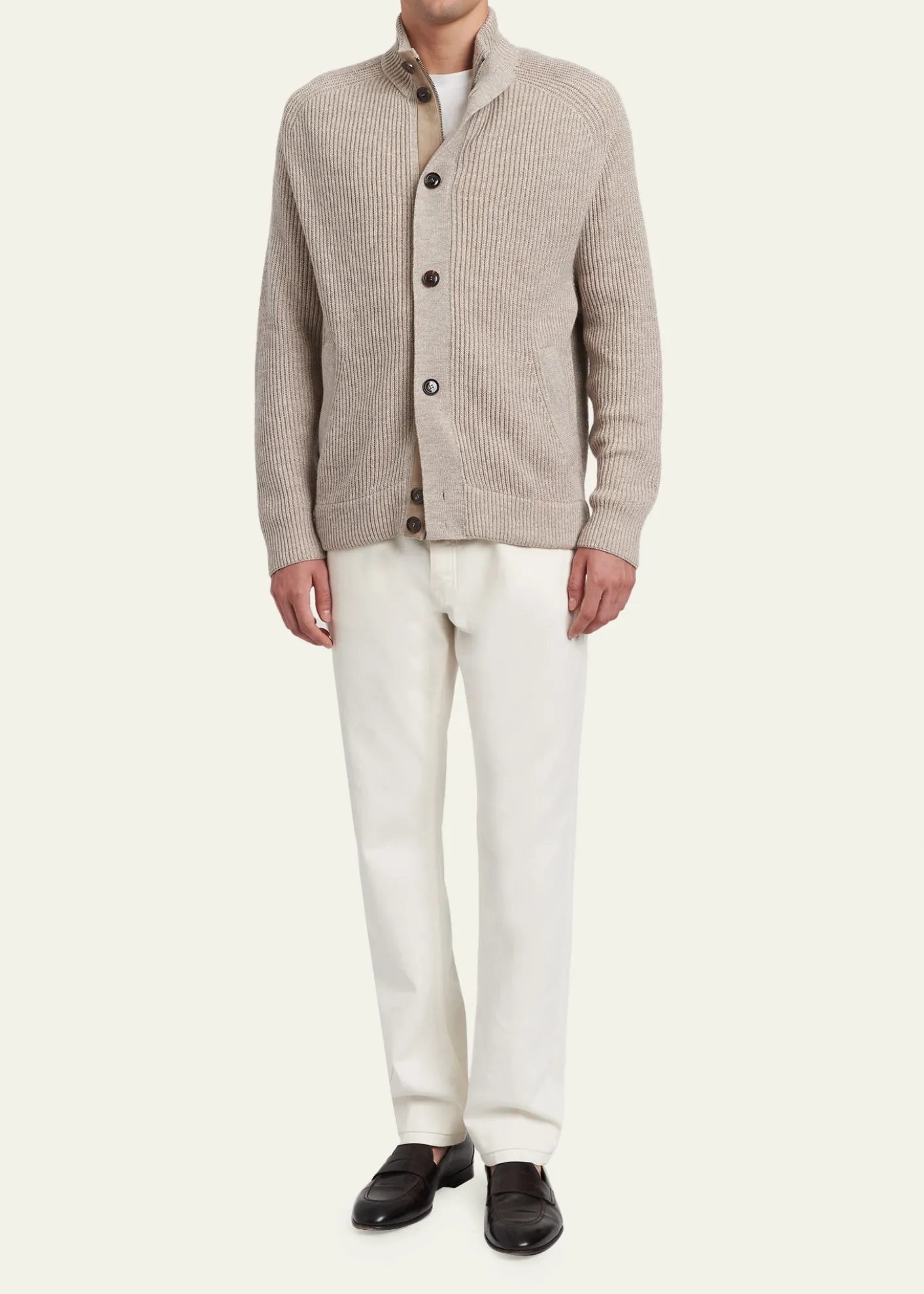 BrioniMen's Ribbed Cotton-Blend Mouline Blouson Sweater
