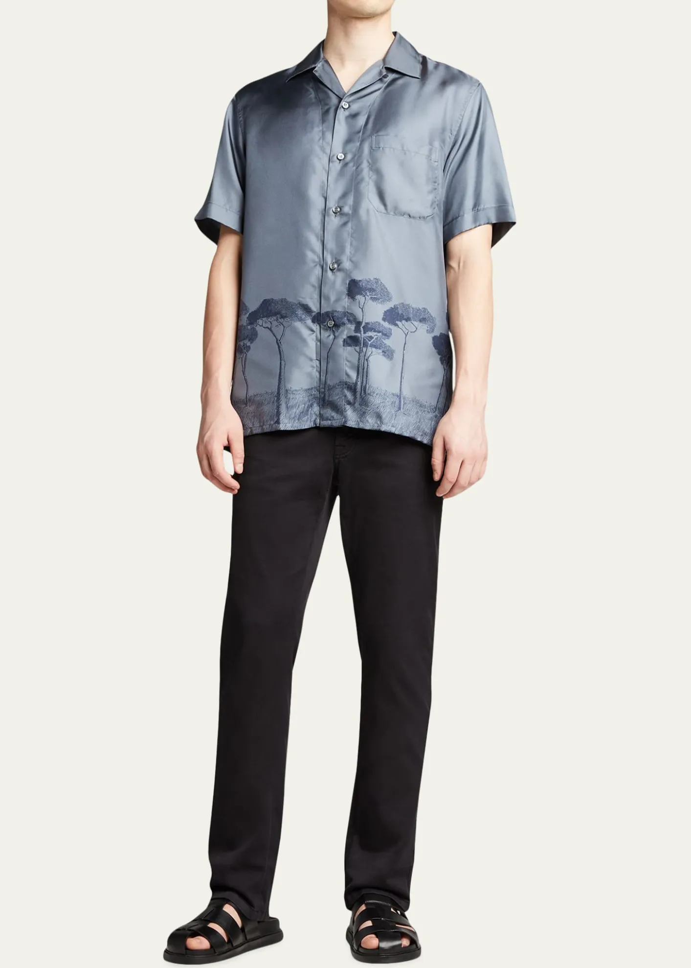 BrioniMen's Roman Tree-Print Silk Camp Shirt