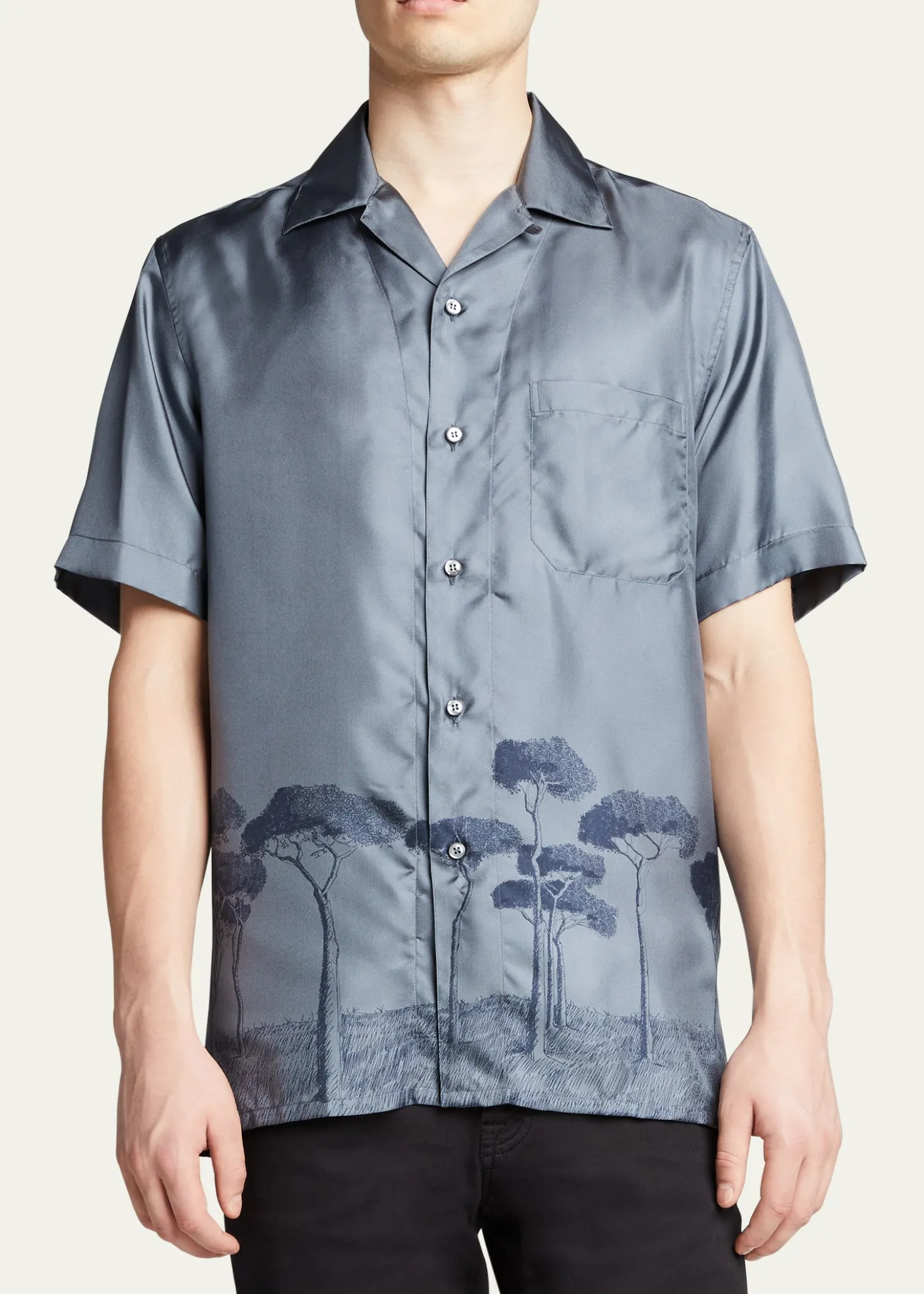 BrioniMen's Roman Tree-Print Silk Camp Shirt