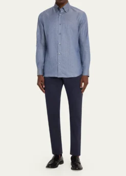 BrioniMen's Solid Cotton Point-Collar Sport Shirt