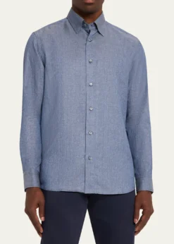 BrioniMen's Solid Cotton Point-Collar Sport Shirt