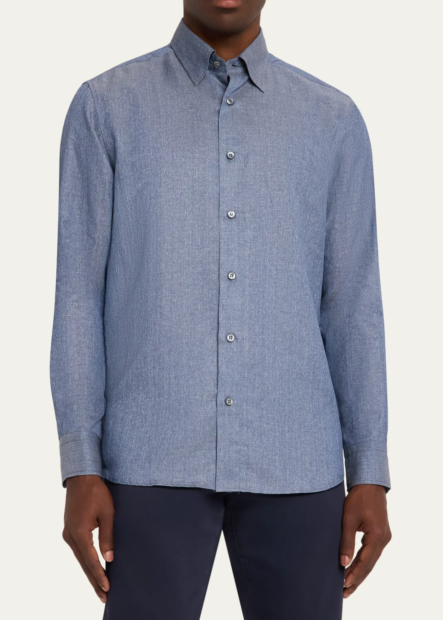 BrioniMen's Solid Cotton Point-Collar Sport Shirt
